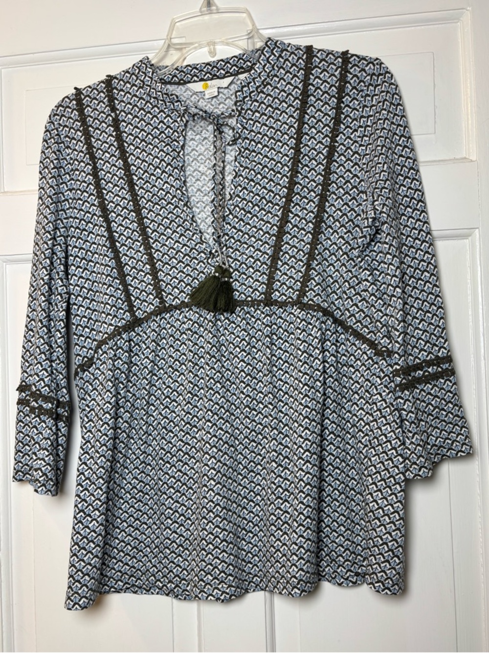 Boden 100% Cotton Light Blue Printed Tassel Peasant Top Women’s 4R
